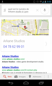Numero de téléphone Arkane Studios avec Google Now commande vocale